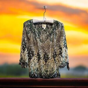 Fig And Flower Women's‎ Size XL Animal Print Blouse Boho Peasant